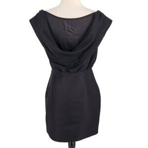 Loeffler Randall Silk Taffeta Mini Dress w Wool Drape Back Black Size 4